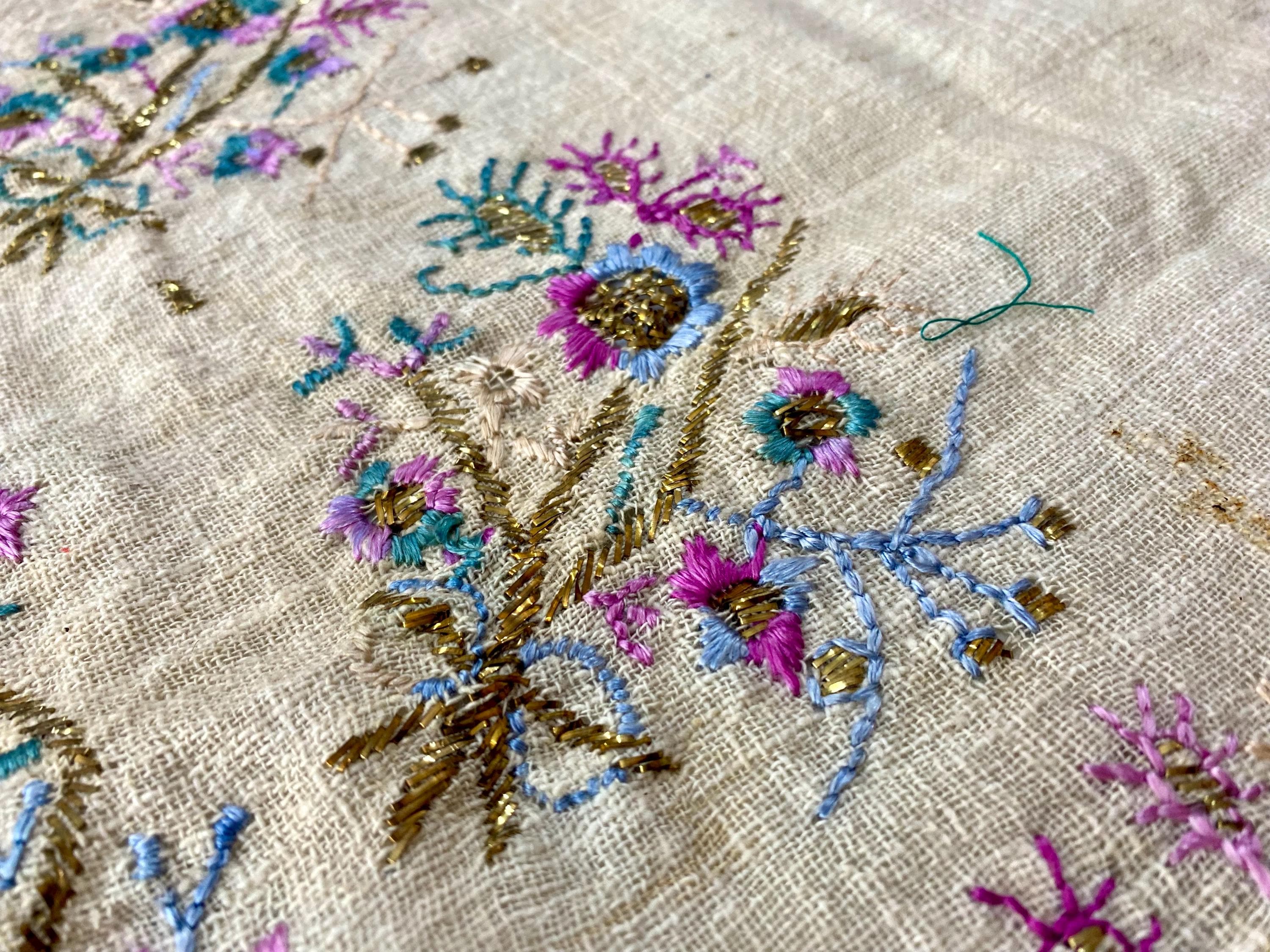 Old Greek Folk Antique Embroidery, Primitive Metal Thread Heirloom ...