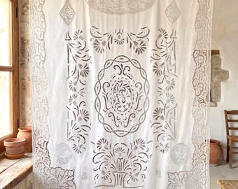 Weißer Cutwork Barock Vorhang - Handgemachter gestickter Volant für Vintage europäische Dekoration