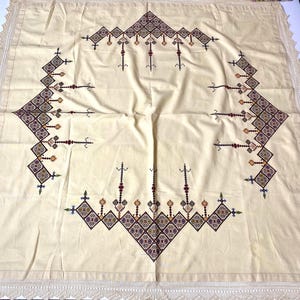 Cretan tablecloth art, vintage Greek traditional, Crete embroidery antique, Mediterranean ethnic folk
