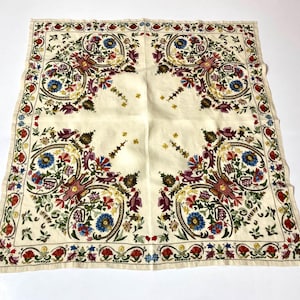 Thracian Greek handmade tablecloth, Byzantine embroidery folk centerpiece, vintage table cloth