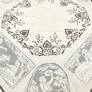 Classical Cutwork Handmade Tablecloth – White Linen Dining Centerpiece (Wedding decor art) image 2