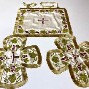 Hand-Embroidered Chalice Veil Set: Ecru Satin Communion Cup Covers
