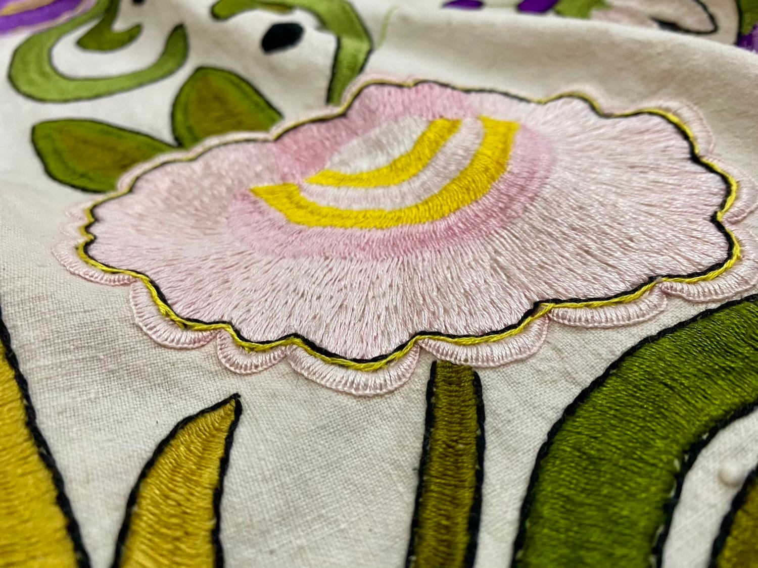 ヴィンテージのテーブルクロス刺繍、手作りの刺繍テーブルクロス