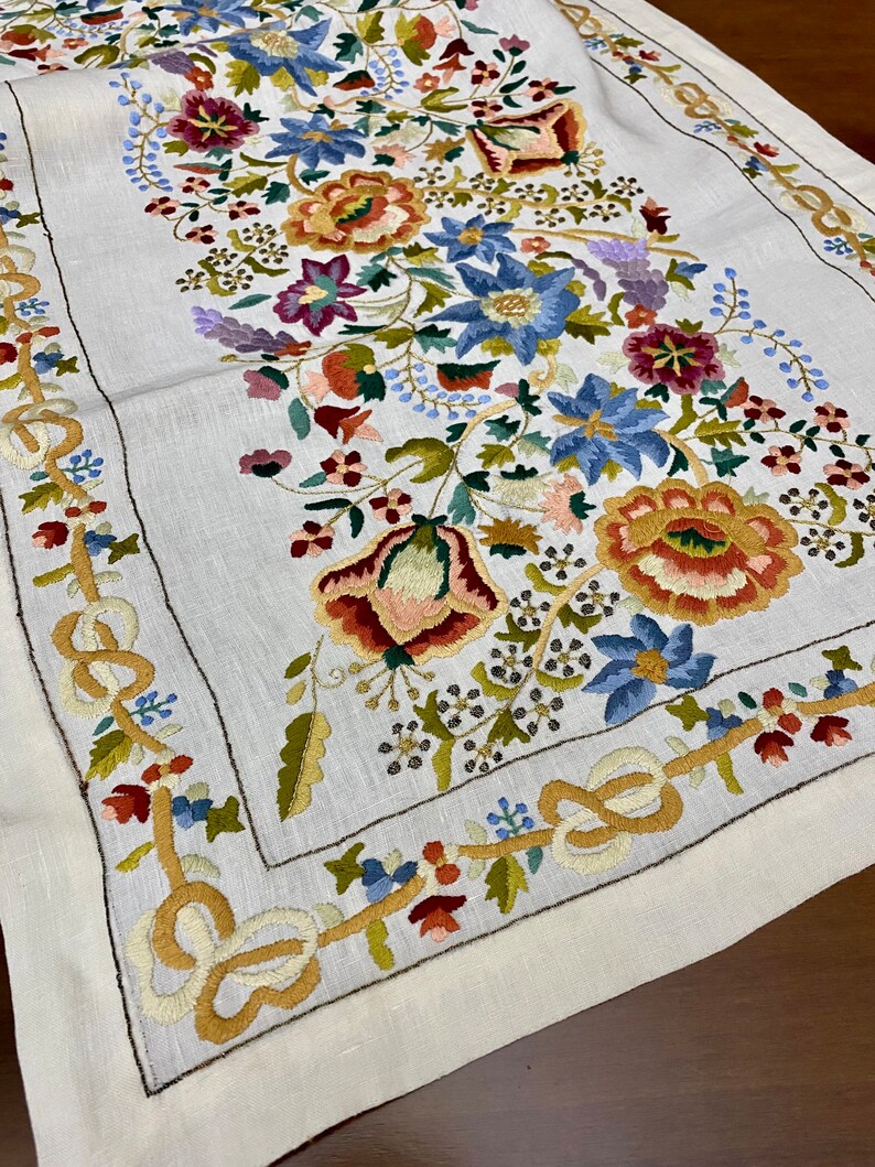 Hand Embroidered Table Runner, Unique Byzantine Embroidery Runner