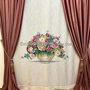 Floral Embroidered Linen Curtain: Handmade Bouquet Design