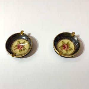 Vintage Embroidered Ashtray Set: Floral Needlework, Retro Rose Design