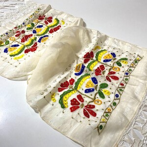 Tsevre Greek Silk Embroidery, Antique Hand Embroidered Table Runner, Old folk arts