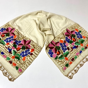 Byzantine gold floral embroidery table runner, handmade needlework tablecloth