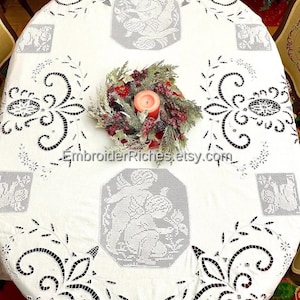 Hand‑Embroidered Richelieu Tablecloth – Cottage‑Chic Cutwork White Table Cover