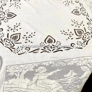 Classical Cutwork Handmade Tablecloth – White Linen Dining Centerpiece (Wedding decor art) image 4