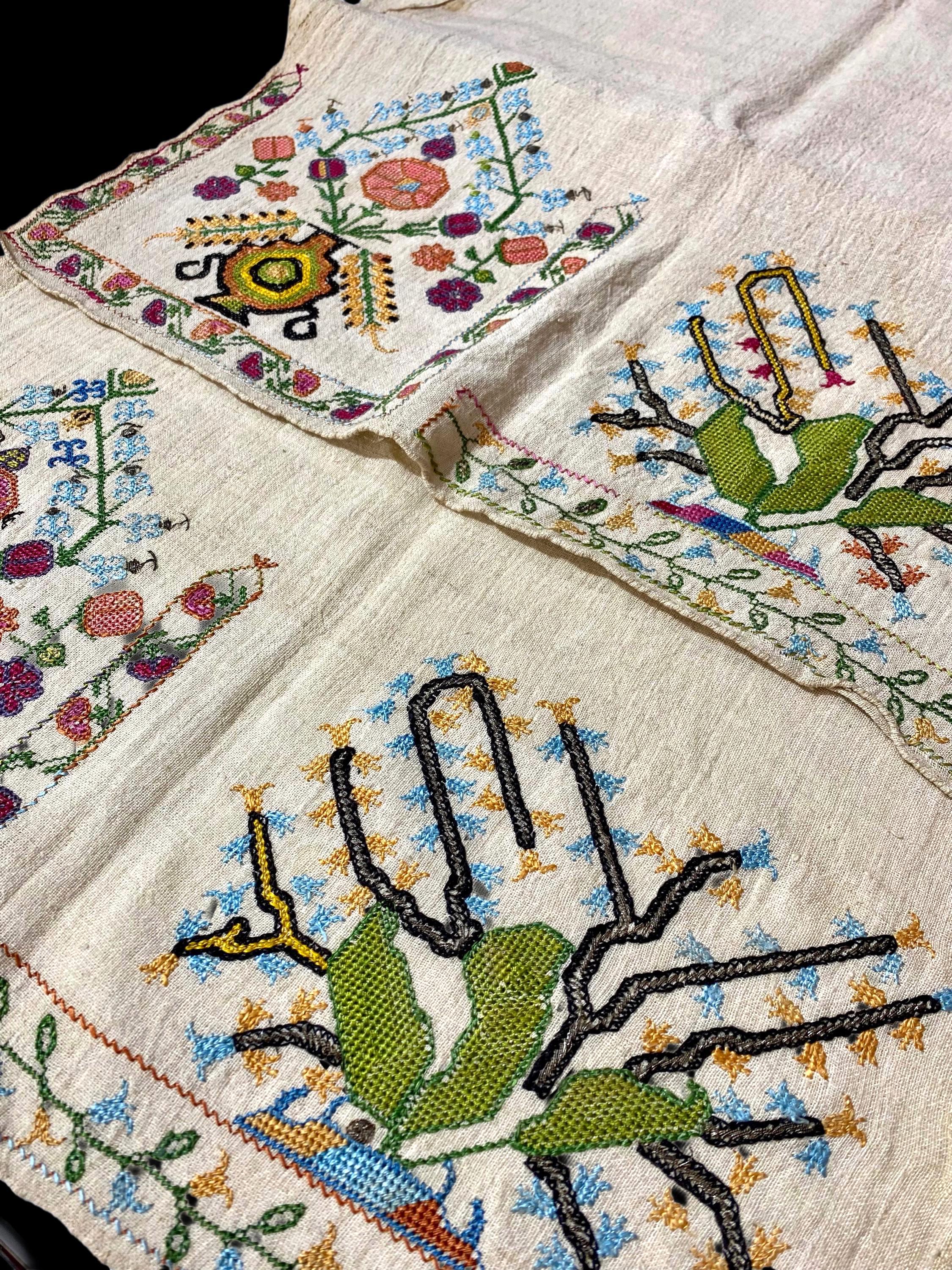 Hand Rummer Rare Greek Folk Hand-embroidered Runner, Double Floral Vase Tree Motif ...