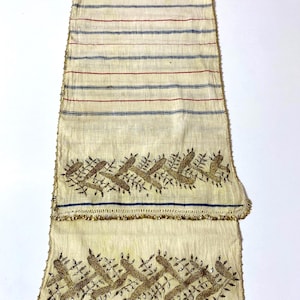 1920s Turkish gold antique, metallic vintage embroidery runner, old folk ottoman towel, handmade folklore