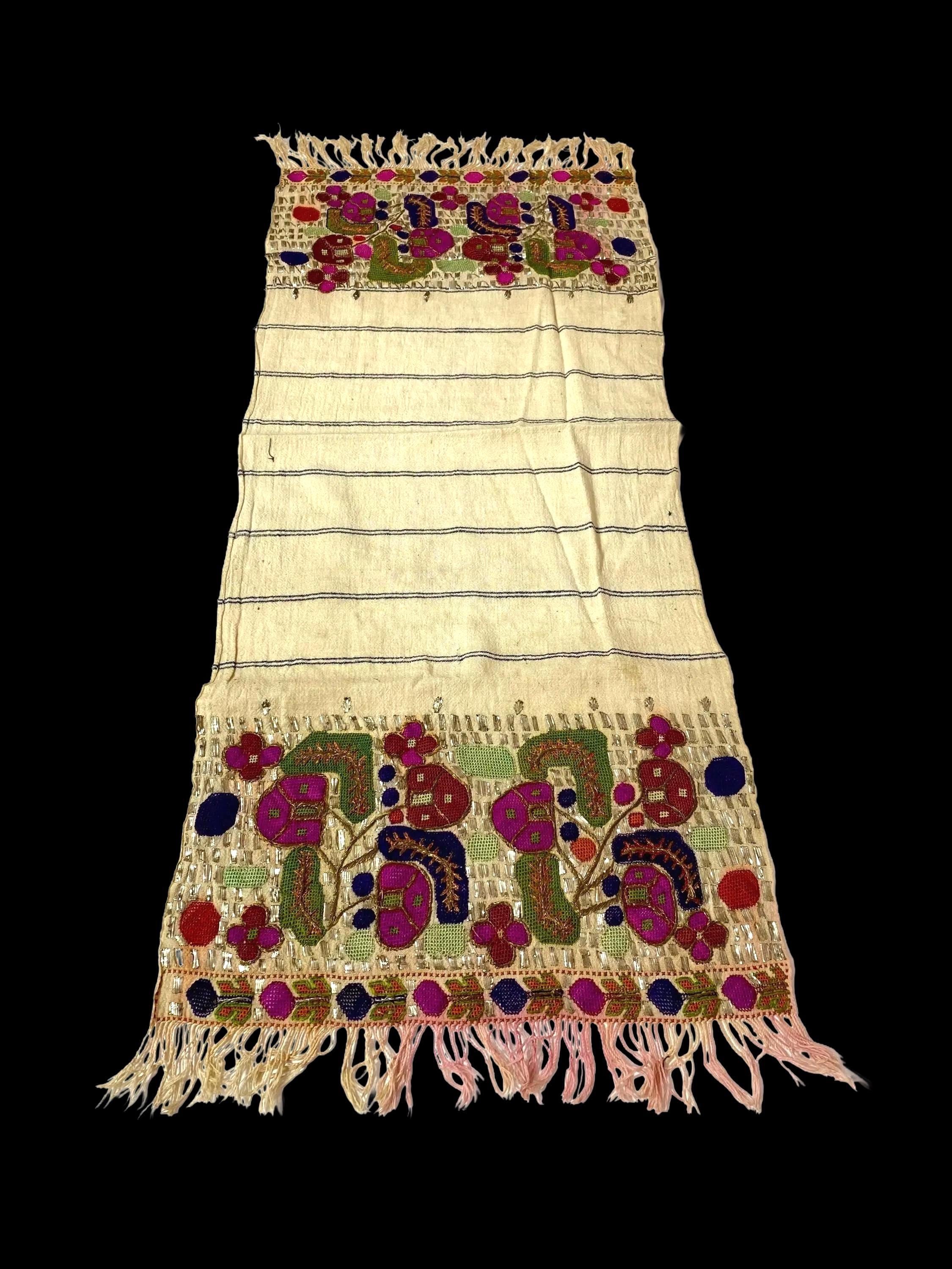 20世紀の古代ギリシャ刺繍、ヴィンテージの刺繍タオル、工芸品、民俗