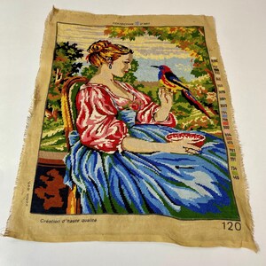 Vintage Lady Competed embroidery, Canvas pristine romantic handmade tapestry, European home decor