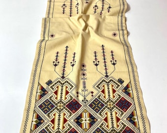 Handmade Cretan Embroidered Table Runner: 1970s Greek Folk Decor