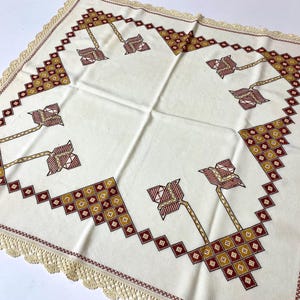 Folk Hand Embroidered Table Cover, Vintage Handmade Embroidery Table Decor, Traditional crafts