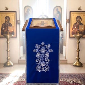 Church Altar Cloth, Blue Silver Christian decor, Christianity Handmade Prayer Cloth