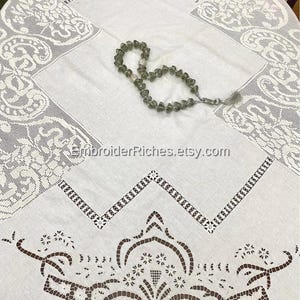 High‑Quality White Linen Tablecloth – Handmade Cutwork Square for Formal Dining & Weddings