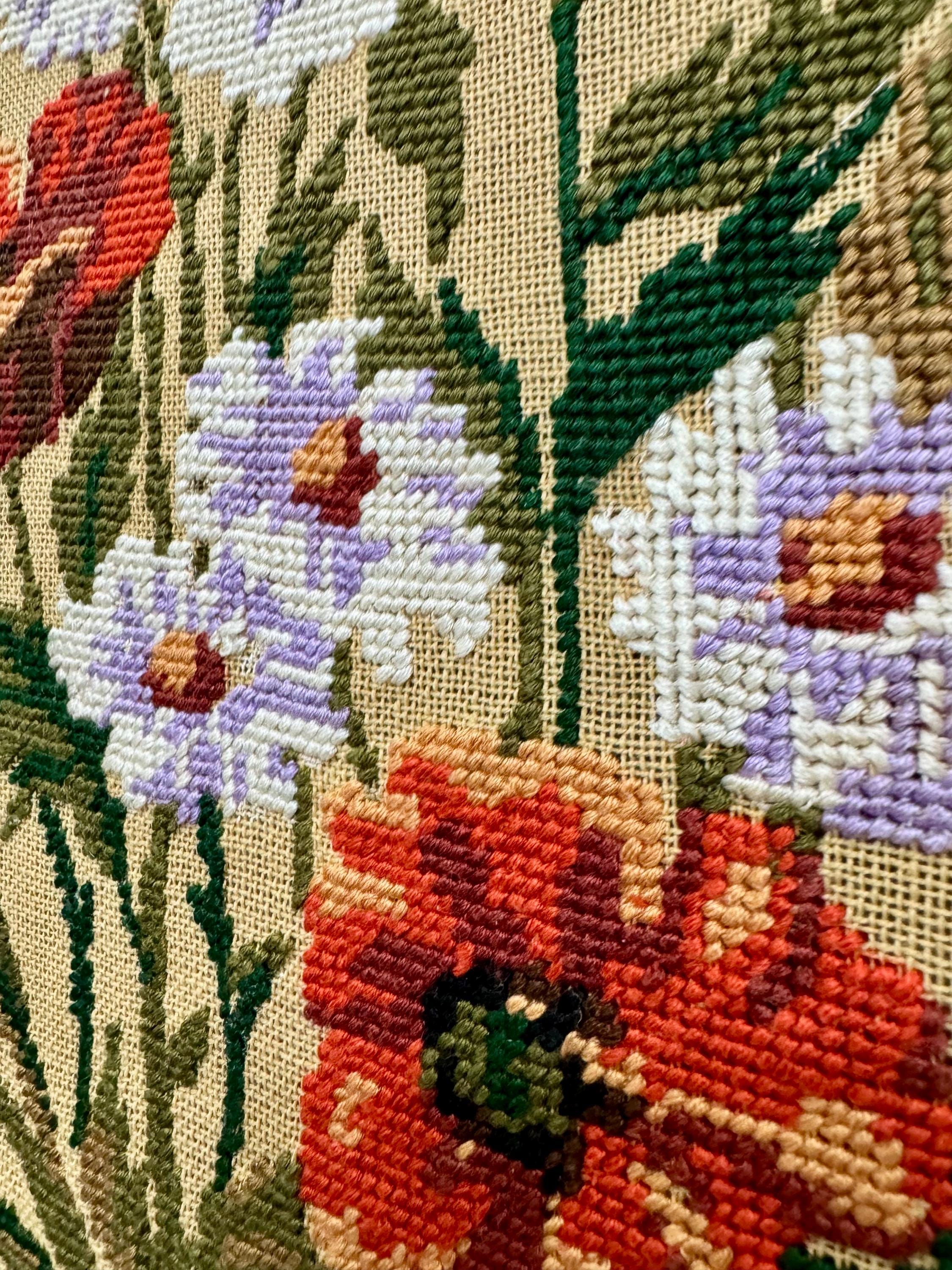 【USA vintage】花 木 刺繍 ウォールデコ 額縁 アメリカ ビンテージ Vintage Floral Embroidery Wall Hanging: 1990s Oval Flower
