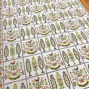 Cypress Greek Needlepoint Rug – Vintage Folk Art Tapestry Carpet