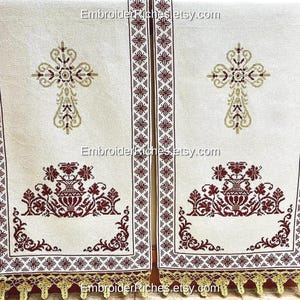 Christian Altar Cloth Set – Hand‑Embroidered Prayer Cloths for Icon Stand & Table (Religious Home Décor)