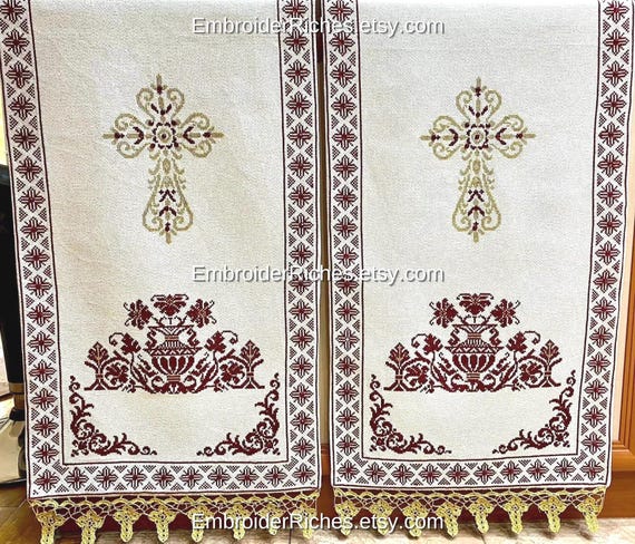 手刺繍のキリスト教祭壇布：クロスステッチコットン - Etsy 日本