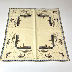 Vintage Nautical Embroidered Table Cover: 1980s Tapestry (29.52 in Square