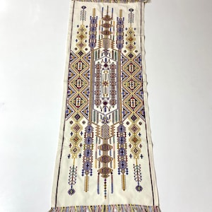 Hand Embroidered Cretan Table Runner: 1970s Greek Folk Art