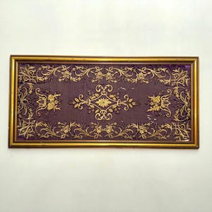 Gold Ottoman Embroidery Wall Hanging: Antique Turkish Framed Art