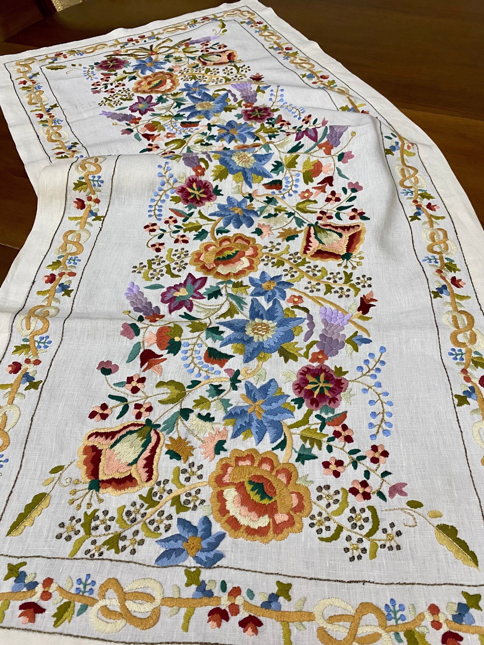 Hand Embroidered Table Runner, Unique Byzantine Embroidery Runner