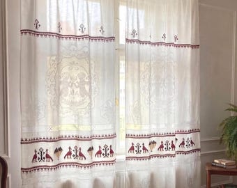 民族刺繍レースカーテン：ヴィンテージエスニックハンドメイド装飾