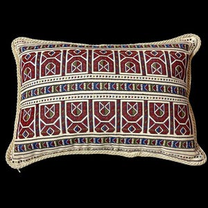 1970s Embroidered Pillow Cover: Geometric Cross Stitch Design