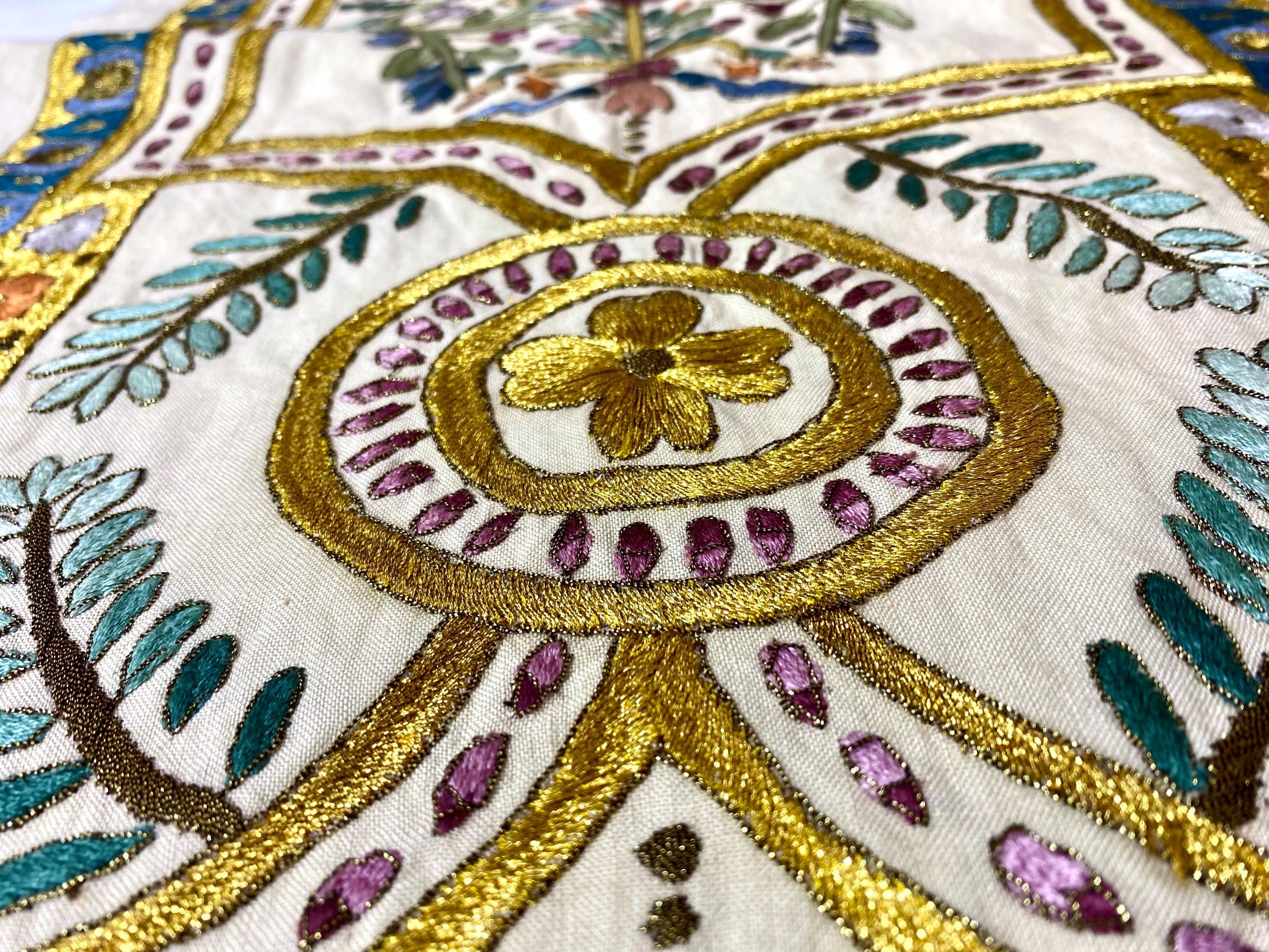 Gold Byzantine Embroidery Runner, Handmade Folk Traditional