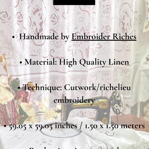 Classical Cutwork Handmade Tablecloth – White Linen Dining Centerpiece (Wedding decor art) image 3