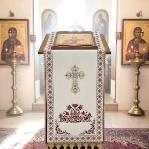 Christian Altar Cloth Set – Hand‑Embroidered Prayer Cloths for Icon Stand & Table (Religious Home Décor)