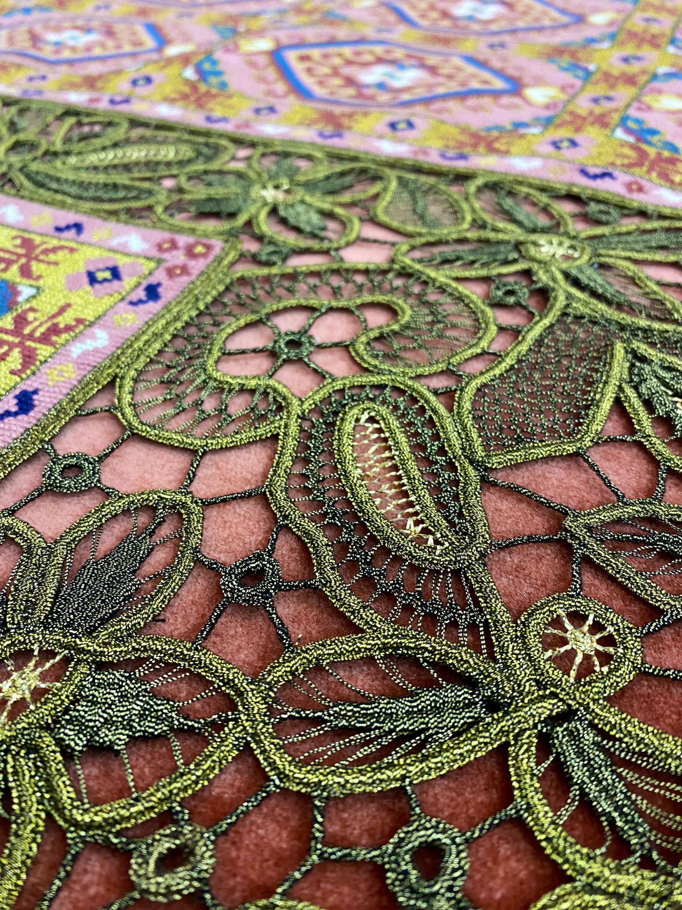 1970年代の手作りテーブルクロス、ヴィンテージクロスステッチ刺繍