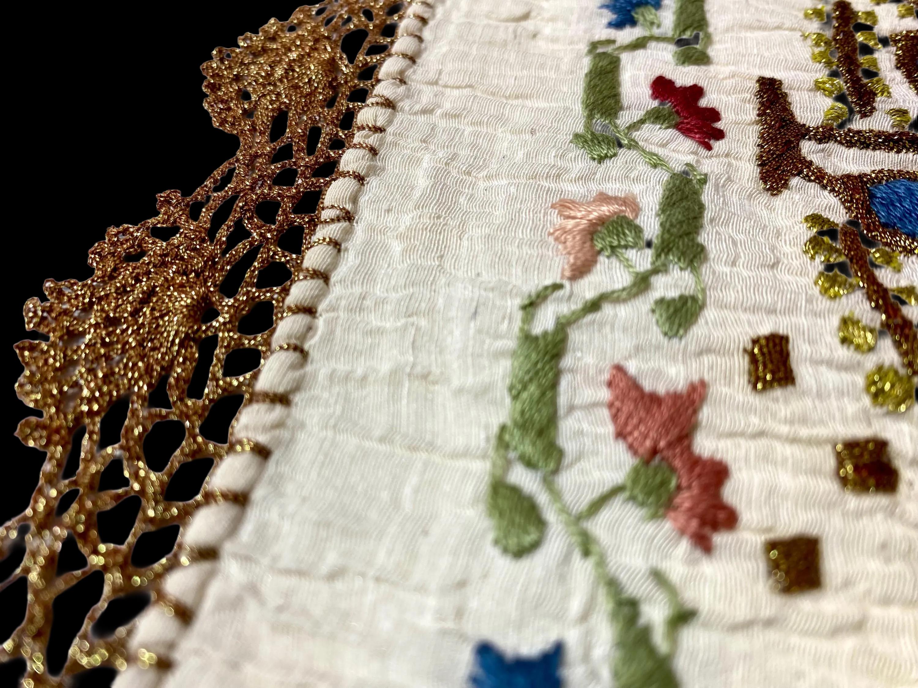 Gold Floral Byzantine Embroidery, Handmade Folk Table Runner