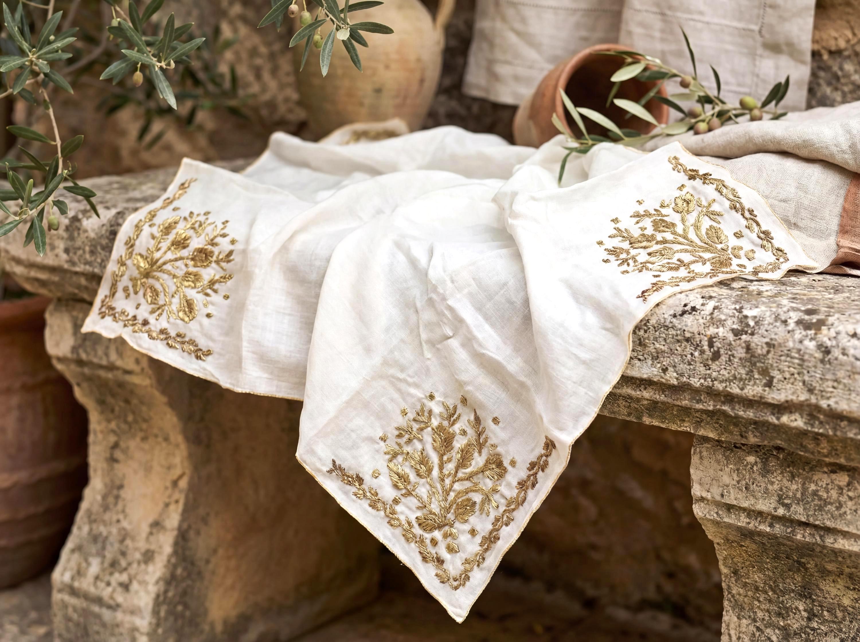 Gold Anatolian Embroidery Textile, Antique Silk Ottoman