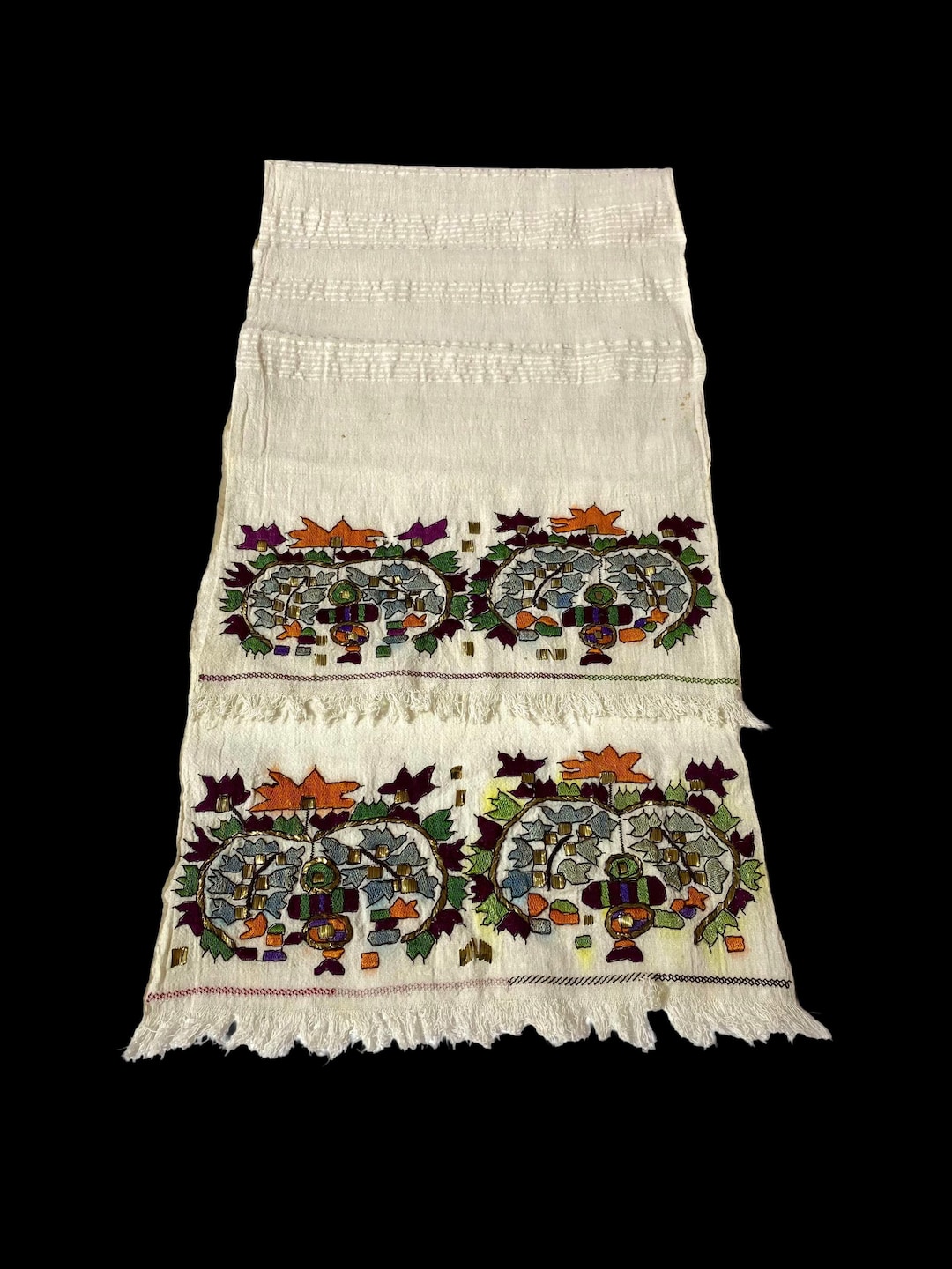 古代ギリシャの刺繍、アンティークの金属刺繍のランナー、民俗芸術の