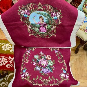 Pokrowce na krzesła vintage haftowane ręcznie: kwiatowy wzór damski, bordowo-czerwony