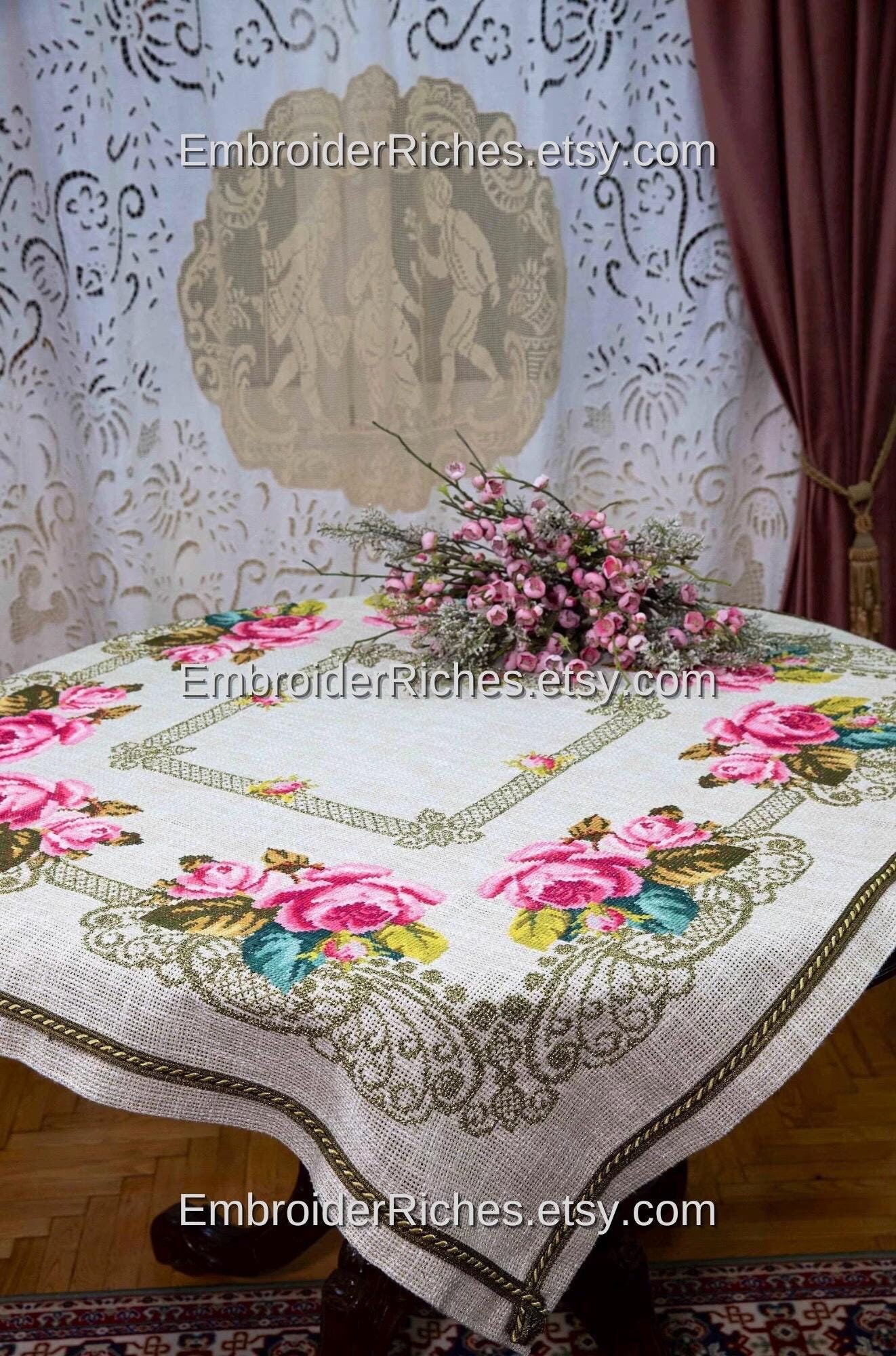 Tovaglia Rustica Gernaice, Quadrata 60x50 Cm, Grigio, Ricamata A Quadri Con Nappine - Per Cucina, Sala, Picnic - 2