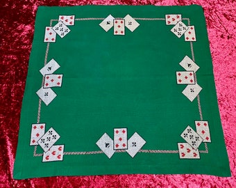 Emerald Handmade Game Card Table Cover, Green Embroidered Poker Tablecloth, Card Games Tablecover, Table Cover for Playing Cards