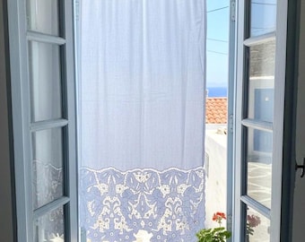 110 x 55 cm langer Vorhang in rot-weißer Leinen-Manufaktur
