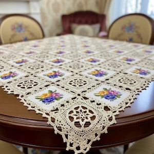 手刺繍のテーブルセンターピース – ヨーロッパの民芸品テーブルクロス