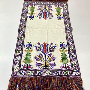Ionian Islands folk embroidery table runner, Corfu handmade Greek folk tablecloth, vintage cross stitch, Greece