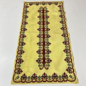 Vintage Hand-Embroidered Table Runner, 1970s Cross-Stitch Folk Textile on Canvas, Geometric Pattern, Collectible Decor