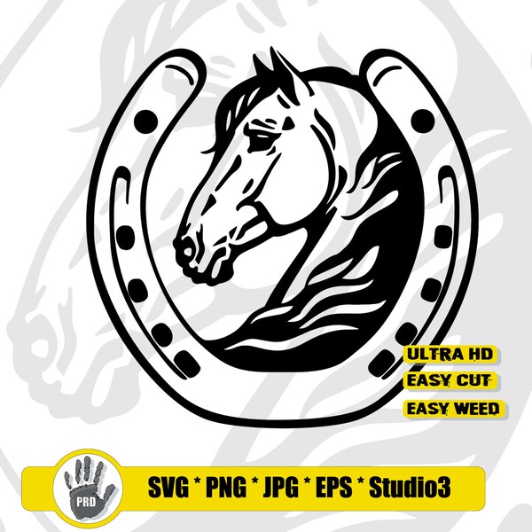 Fer à cheval et tête svg | Svg cheval | Tête de cheval svg | Clipart cheval | Svg cow-girl | Fer à cheval svg