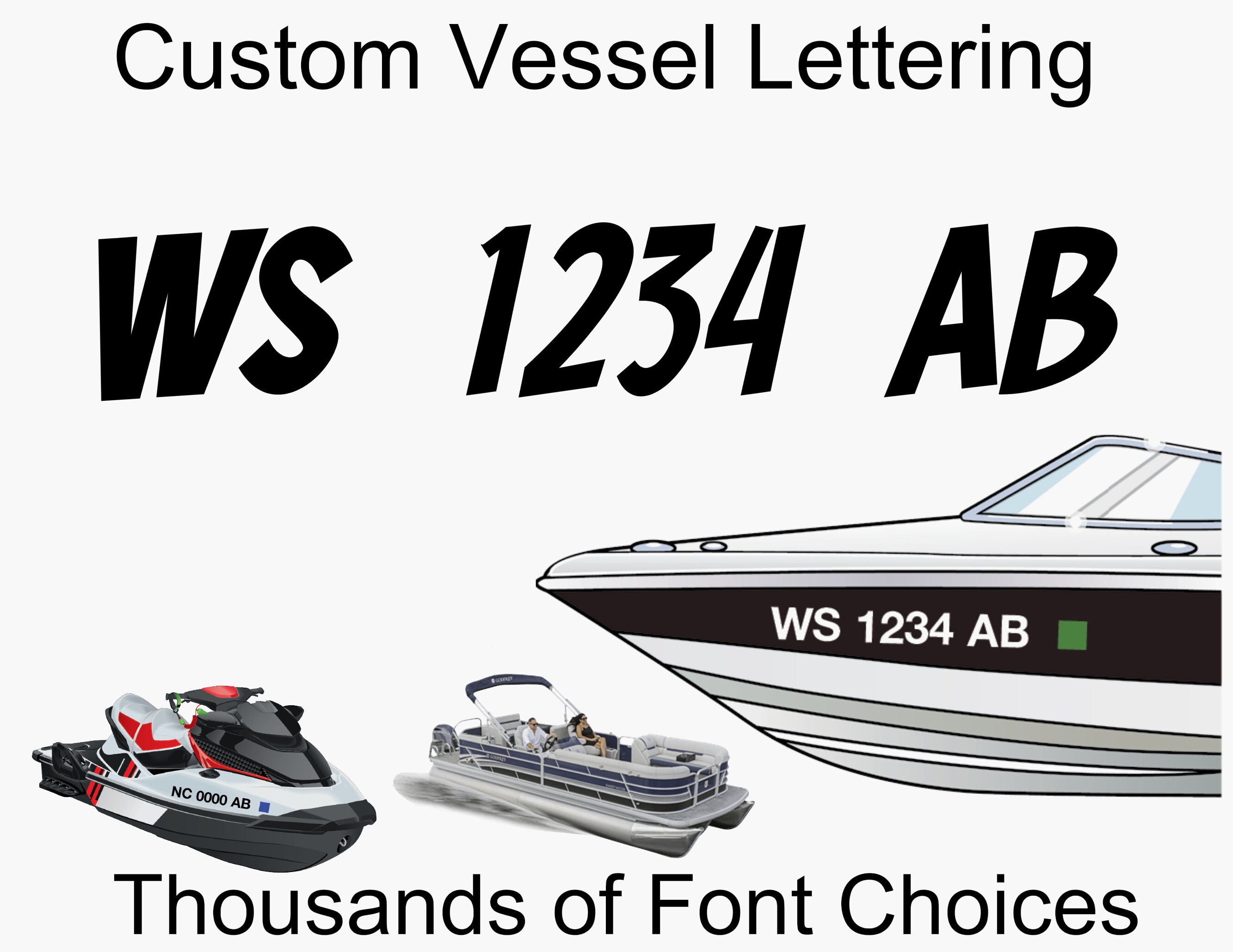 Boat Decals Custom Registration Numbers PAIR Lettering Vinyl Vessel jet
