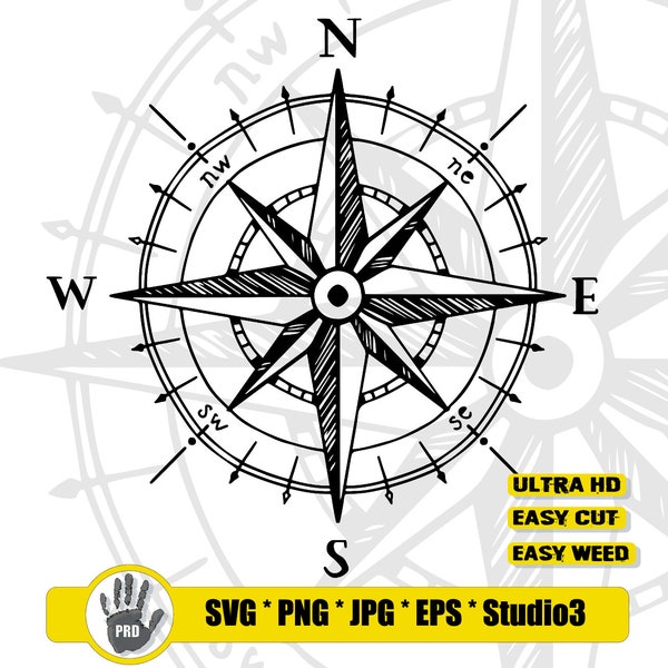 Nautical Compass Svg Design | Compass svg | Compass Cutfile | Compass Clipart | Compass eps | Compass png | Compass