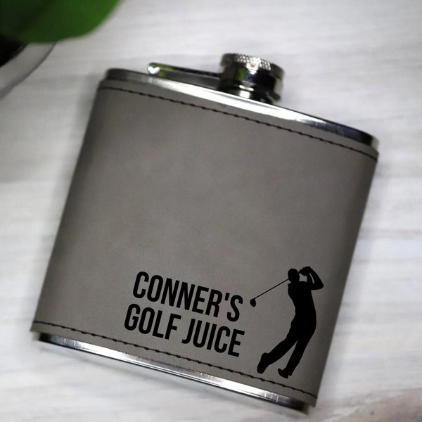 Personalized Leather Engraved Flask, Custom Flask for Golfers, Birthday Gift Idea for Golf Players, Leather Wrapped Flask